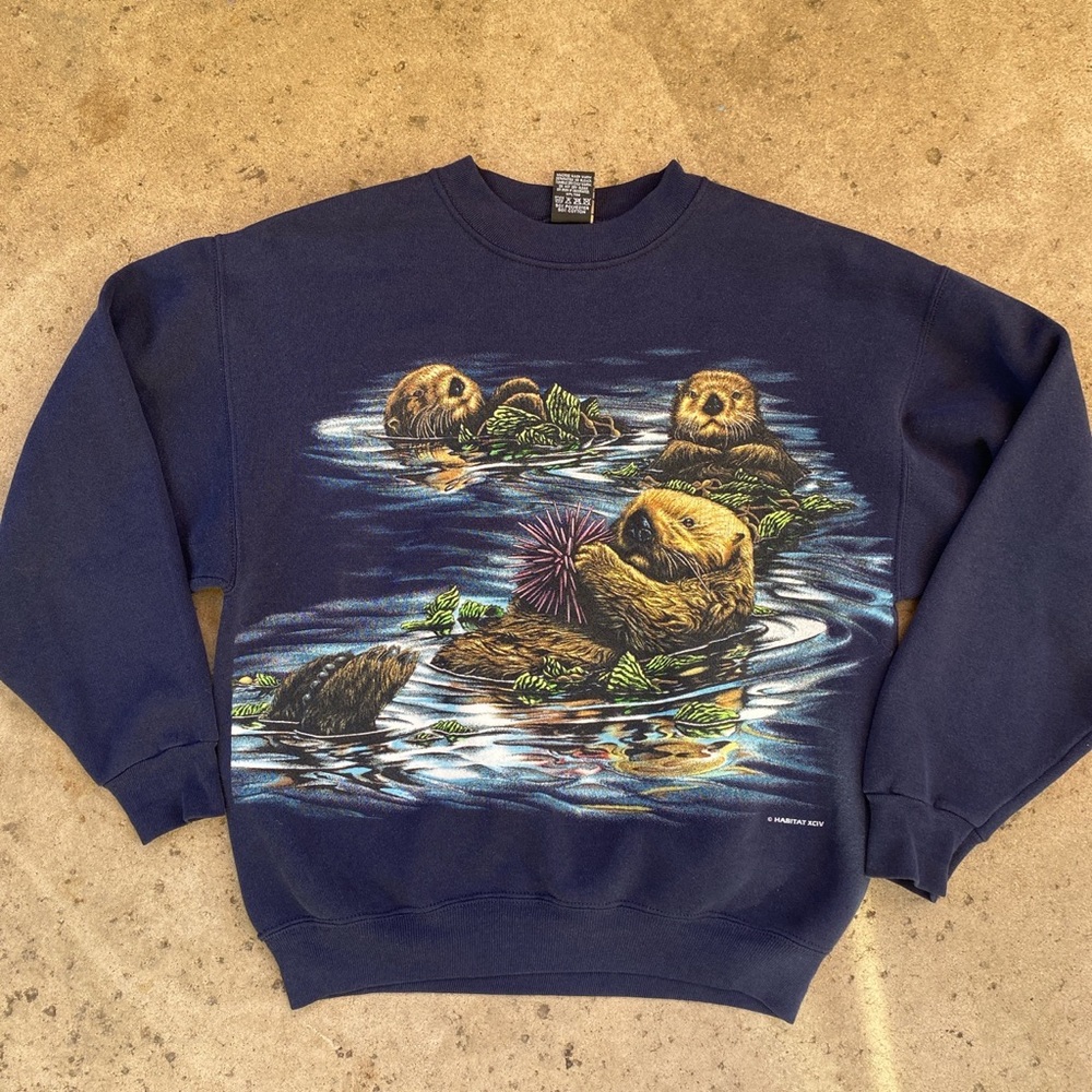 Vintage Habitat Sea otter sweater 1994 Animal print Signal Sport USA made USA
